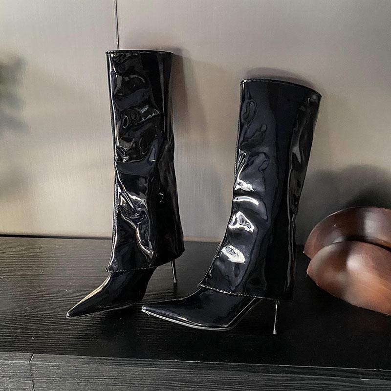 Mode Mode Moderne Damen Kniehohe Stiefel mit dünnen Absätzen Damen Slipper Schuhe Spitzschuh Damen Lange Stiefeletten Pumps Schuhe