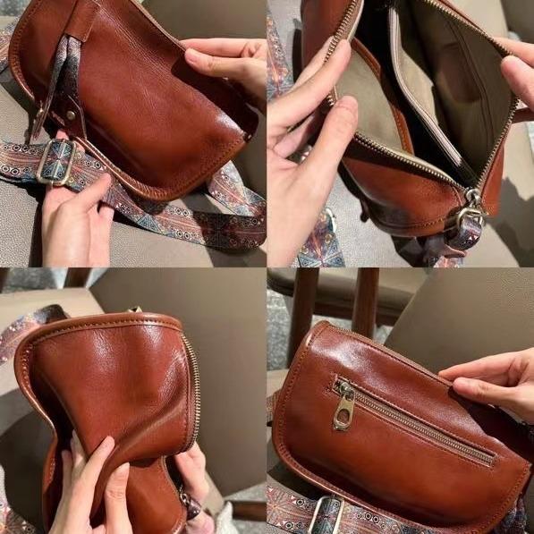 Spring and Summer New Niche Fashion Underarm Bag Head Layer Vegetable Tanned Cowhide Wide Shoulder Strap Crossbody Bag