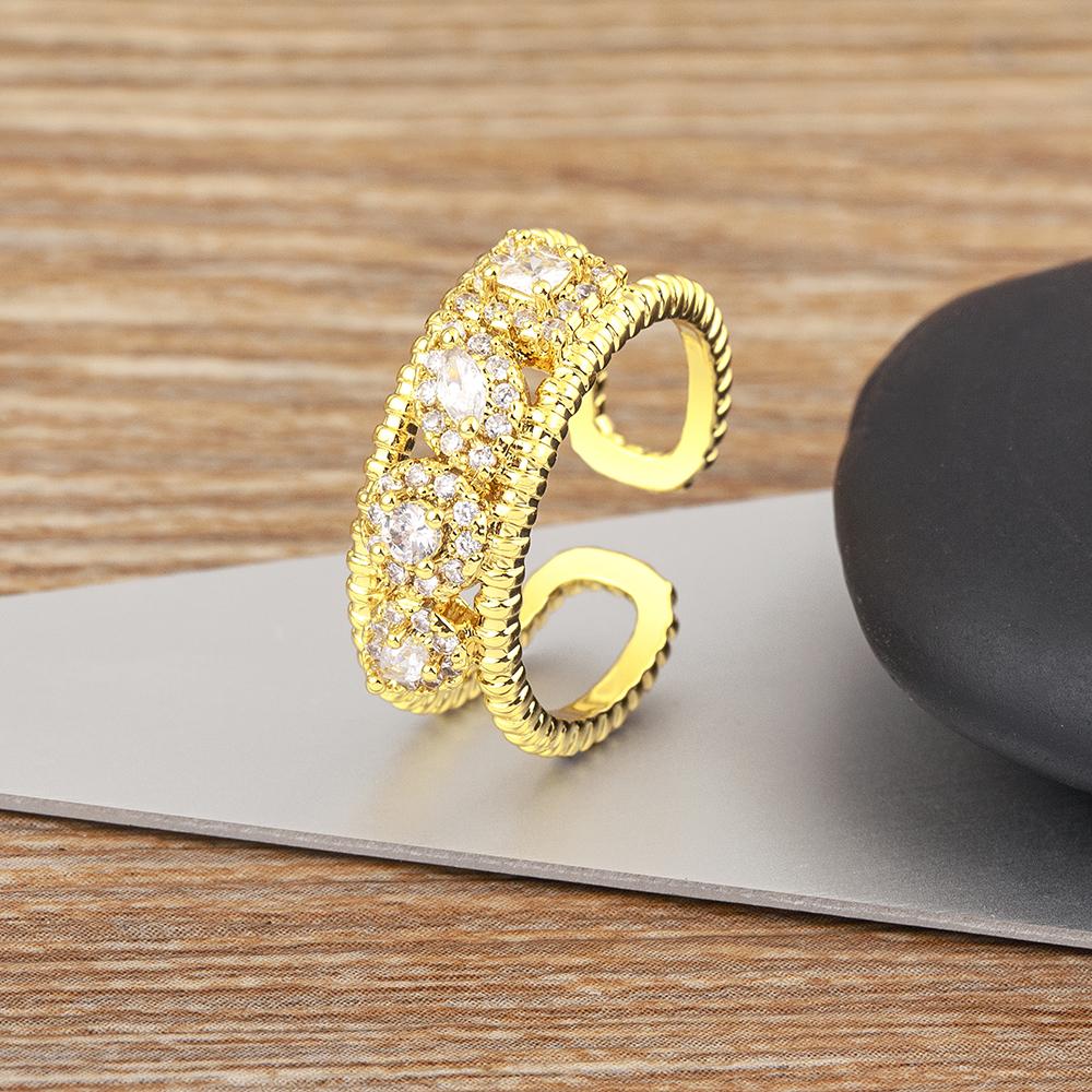

Nidin Light Luxury Trendy 4 Colors Crystal Zircon Double Layer Open Rings Adjustable Women Men Anniversary Party Finger Jewelry resizable белый
