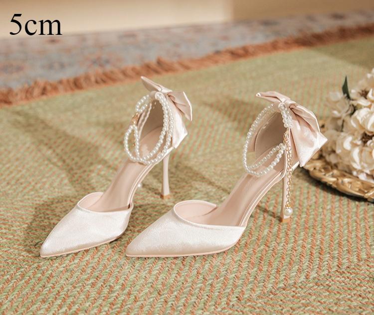 Fashion High Heeled Women's New Pointed Thin Heel Silk Satin Hollow Heel Bow High Heels Women Versatile Commuter Single Shoes for Women