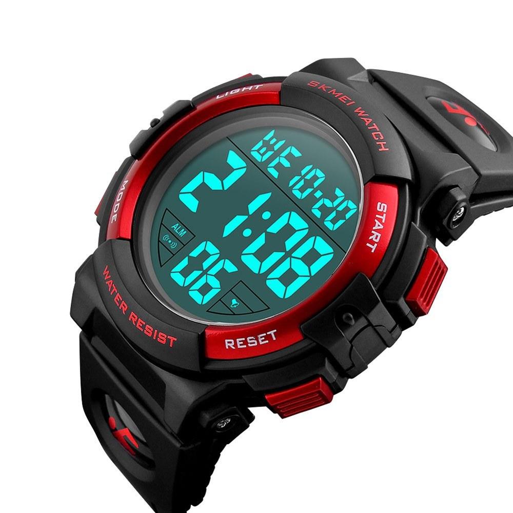 SKMEI Men's Waterproof Sports Watch Digital LED Large Display Silicone Band Military Watch Red