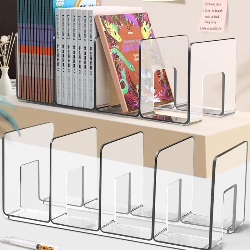 2Pcs Desk Bookend Acrylic Book End 4 Section Book Organizers Stand Magazine Stand Space Saving Shelf Bookend 32x14x13cm