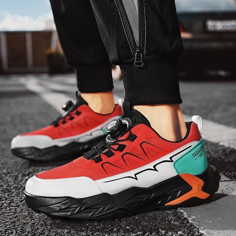 Fashion Rotating Button Men's Shoes 2025 Summer Mesh Breathable Outdoor Sports Shoes Thick Sole Height Increasing Fashion Trend Sneakers