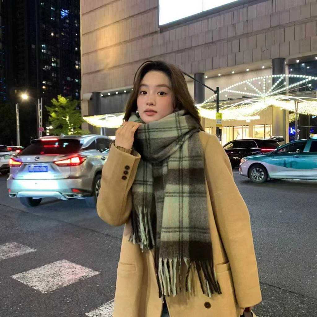Maillard Fleece-Like Cashmere Plaid Scarf Women's Autumn Winter Winter High-End Versatile Shawl Thickened Warm Neck Warmer