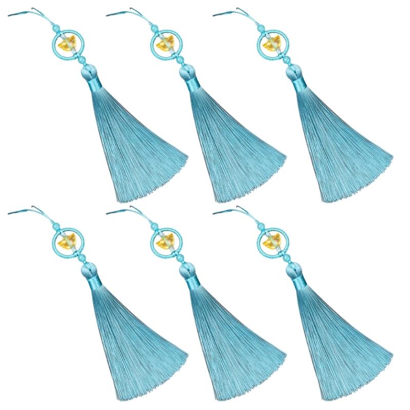 Set of 6Pcs 10cm Lucky Tassels Keychain Holder Wealth Symbol Polyester Fringe for Bag Decoration Jewelry Making