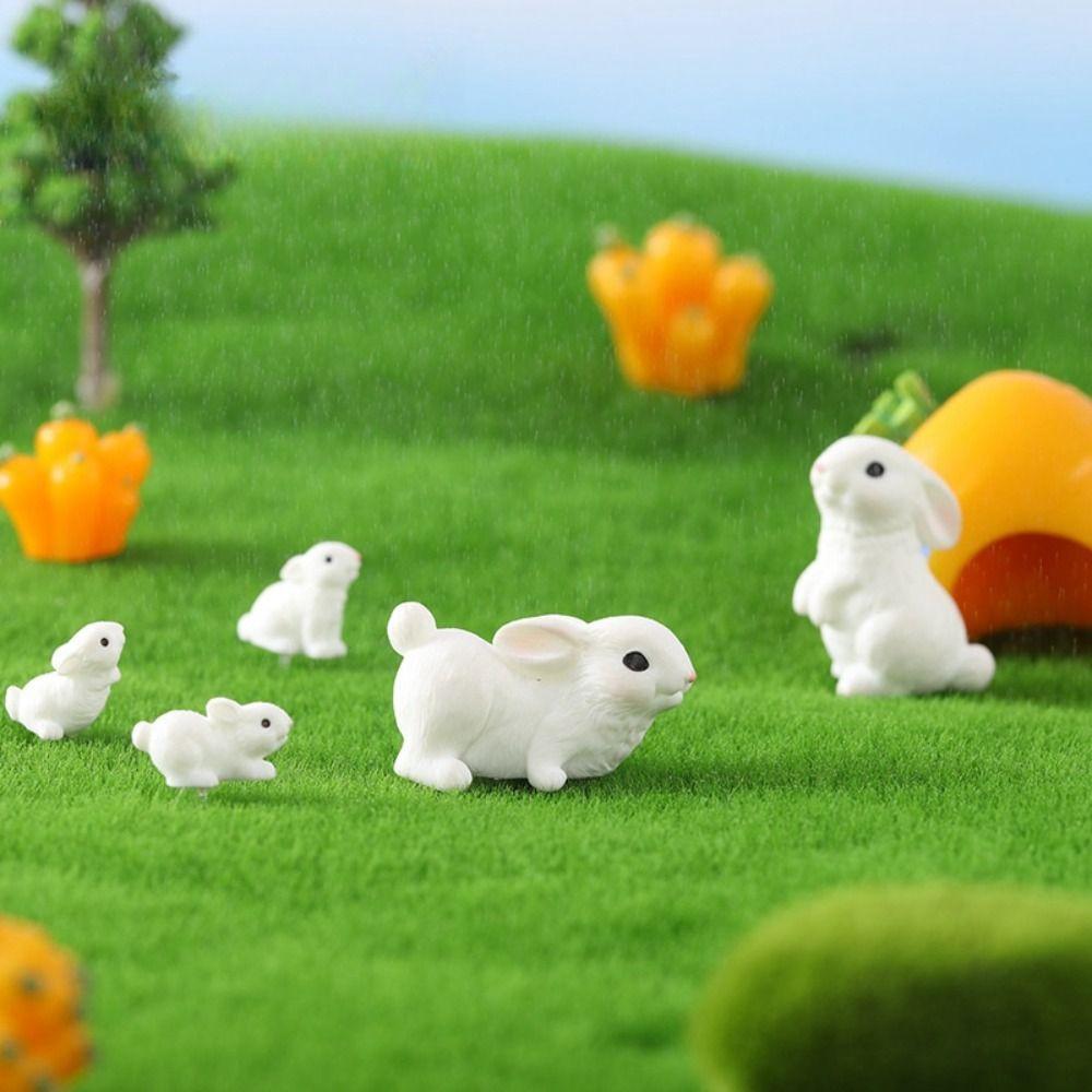 8pcs Easter Rabbit Miniature Statues Resin Collectible Model Cute Figurine Landscape  Home Decor