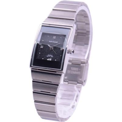 J-AXIS Women's MJL-Y75-SBK (Made In Japan Sun Flame) Rectangular Watch Silver Analog