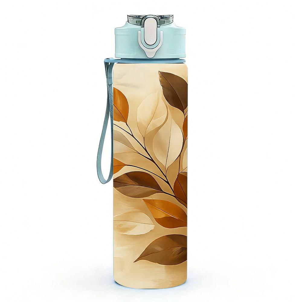 1PC Warm Tone Dry Leaf Art 750ml Color Plastic Sports Water Bottle Leakproof Flip Straw Lid Suitable for Sports Office Home Use