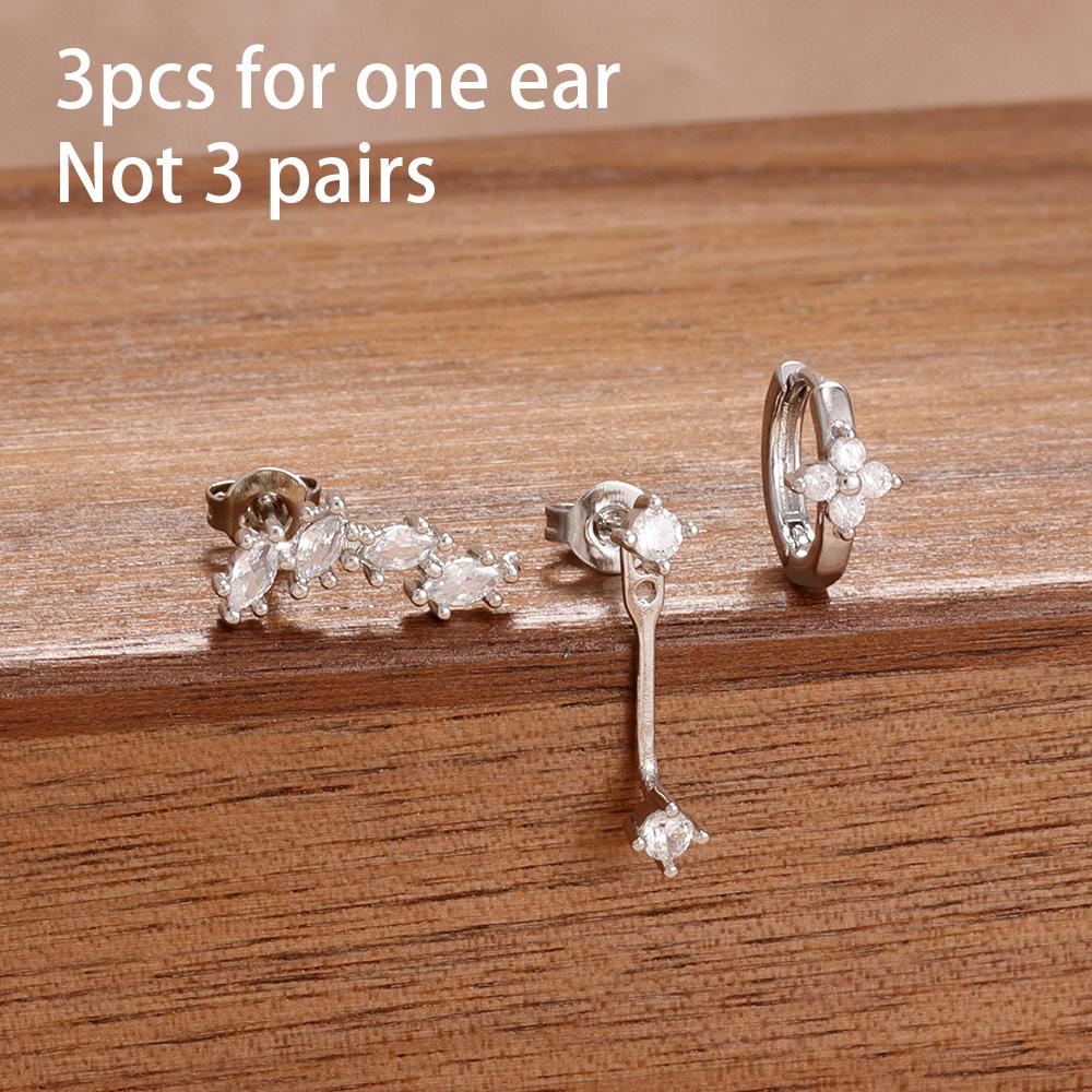 3PCS Korean Stainless Steel Butterfly Crystal Zirconia Round Hoop Earrings Set For Women Gold Plated Fashion Jewelry Gift Aretes