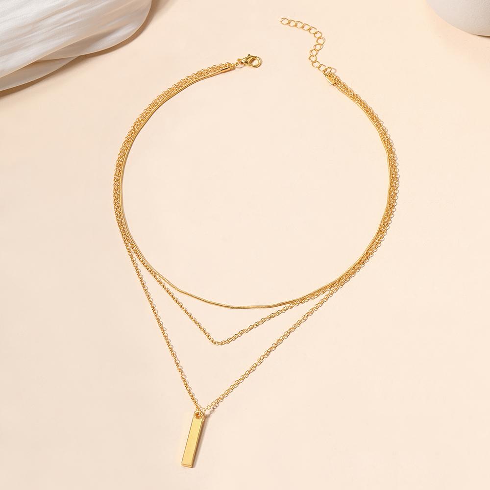 Women Multi Layer Metal Bar Clavicle Chain Pendant Necklace Adjustable Chain Necklace for Jewelry Party Gift