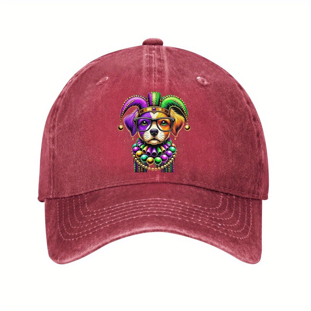 Mardi Gras Dog Print Baseball Cap Adjustable Cotton Casual Adult Trucker Hat