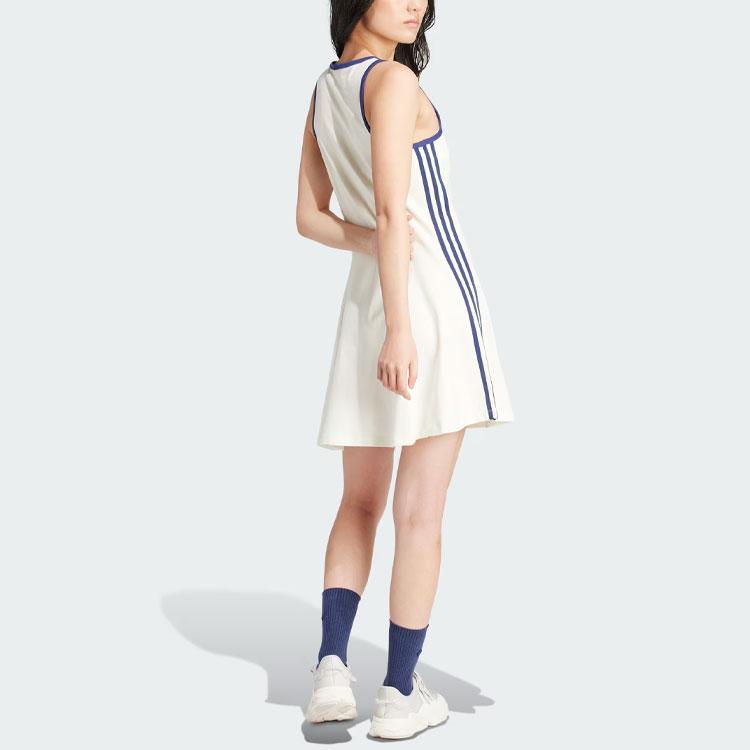 adidas Originals Tank Dress With Classic 3-Stripes And Color Block Round Neck Sleeveless Women Dress White IR7468