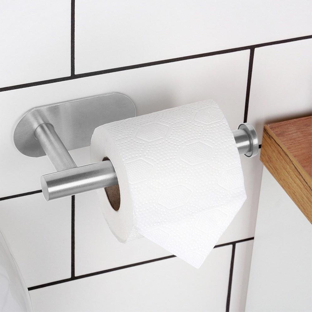 Toilet Paper Holder Wall Mounted Self-Adhesive Bathroom Hanger Silver