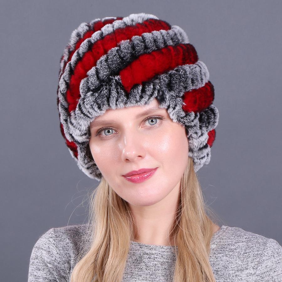 Winter Women's Fur Hat, Rabbit Fur Woven Hat, Pineapple Spiral Fur Cap, Thick Warm Hat