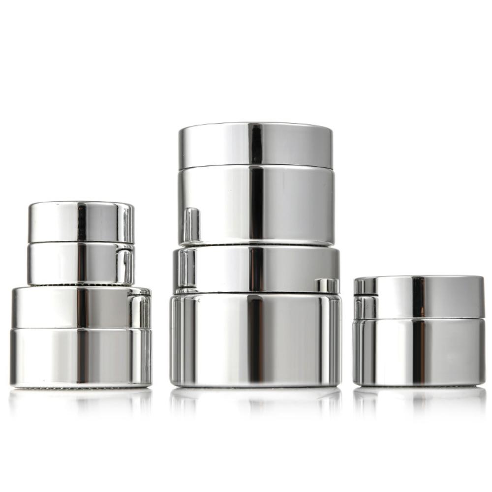 5/10/15/20/30/50g Silver Cosmetic Jar Glass Face Cream Bottles Empty Nail Glue Jar Travel Makeup Container Refillable Bottles