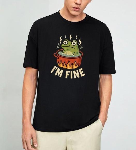 Funny Cartoon Frog in Boiling Water T-Shirt L