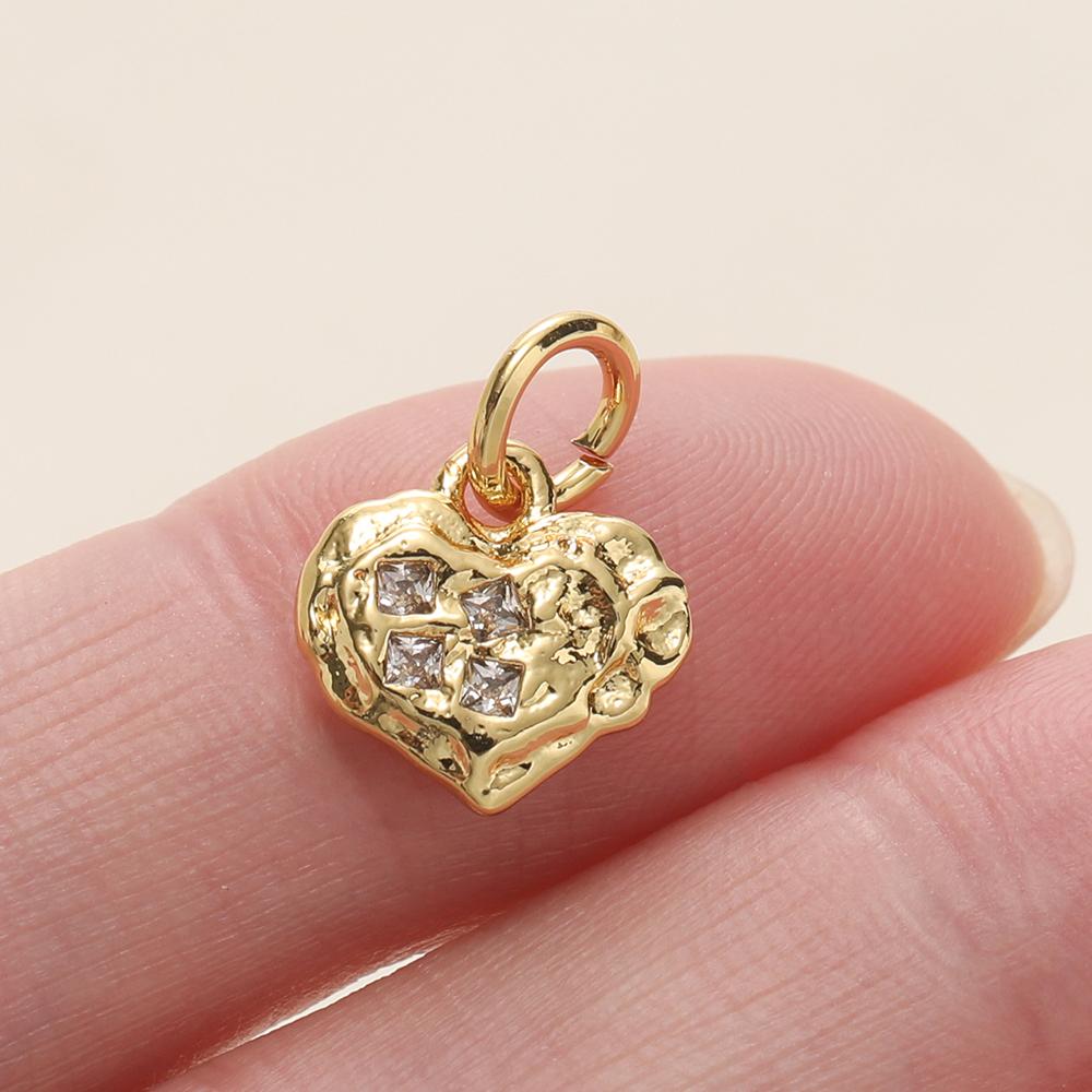 2Piece/Lot 14/18K Gold Color Plated Heart Shape Pendants with Zircon for DIY Bracelets Necklace Jewelry Making Accessories