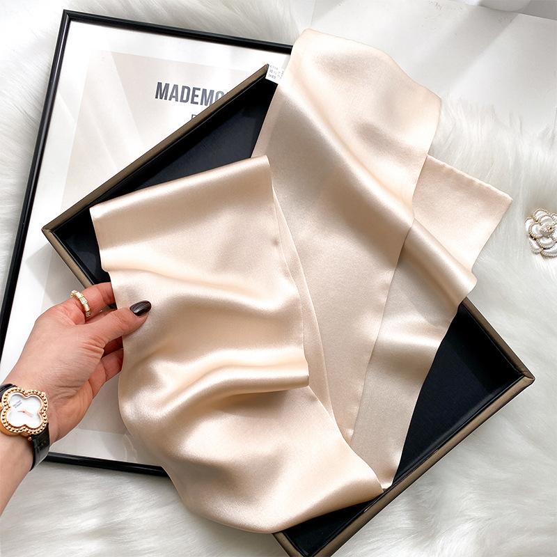 Solid 100% Natural Real Silk Scarf Women Bandana Square Scarves Wrap Kerchief Mulberry Spring Fashion Luxury High Quality Hijab