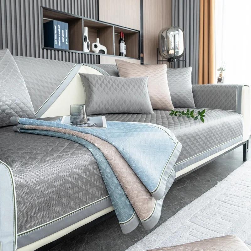 Summer Ice Silk Sofa Cover Cushion Non-Slip Cool Seat Cushion Washed Four Seasons Universal Cool Cushion Rattan Sofa Ice Cover