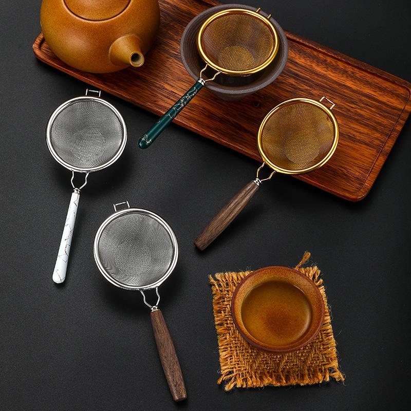 Small 304 Stainless Steel Tea Strainer with Wooden Handle Mini Flour Sieve Household Tea Leaf Infuser Maker Teapot Accessories