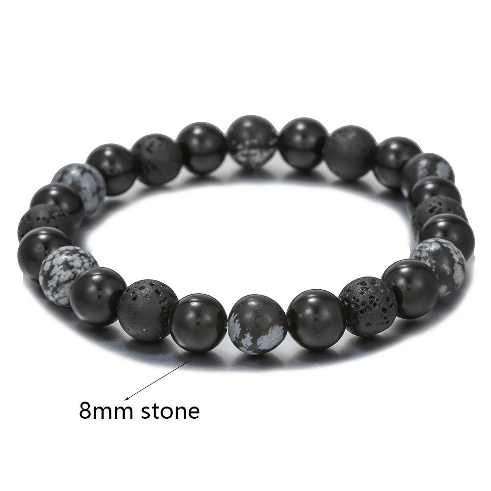 Handmade Natural Volcanic Stone Snowflake Stone Bead Bracelet Men's Retro 10/8mm Elastic Bead Couple Bracelet