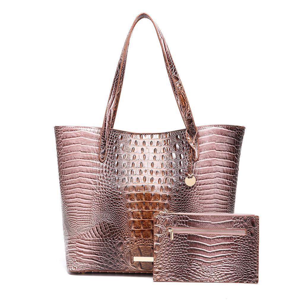 New European and American Handheld Tote Mother Retro Women's Bag with Multi Color Brahmin Crocodile Pattern