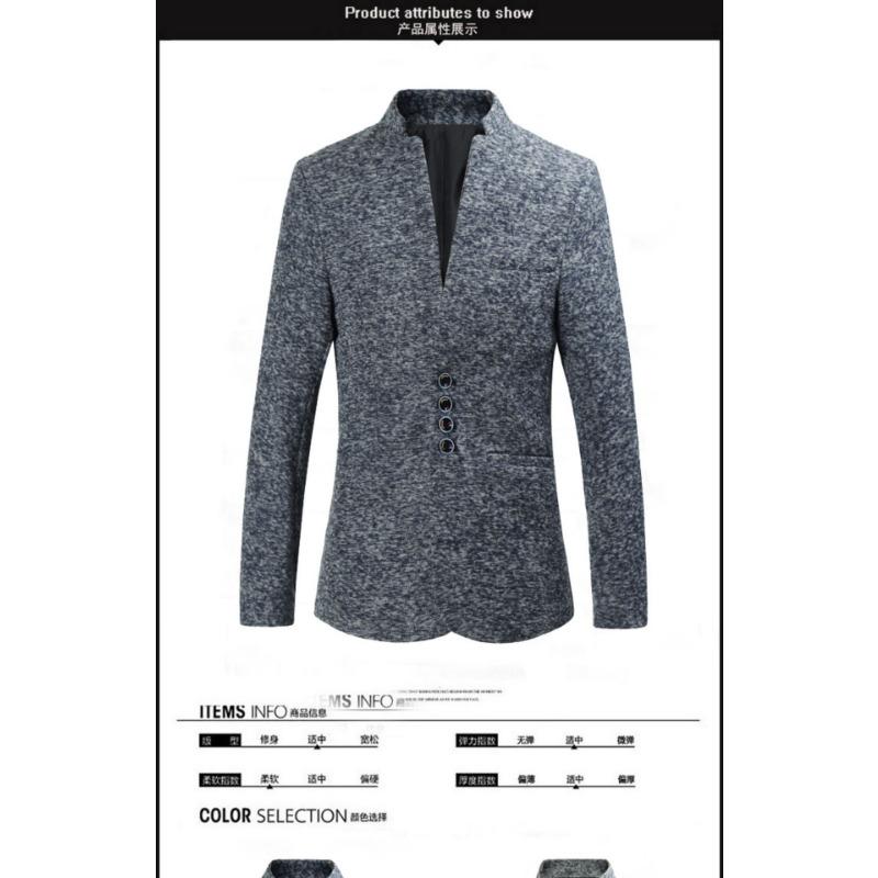 Herren Schlanke Passform Stehkragen Mehrknöpfig Lässiger Blazer Anzugjacke