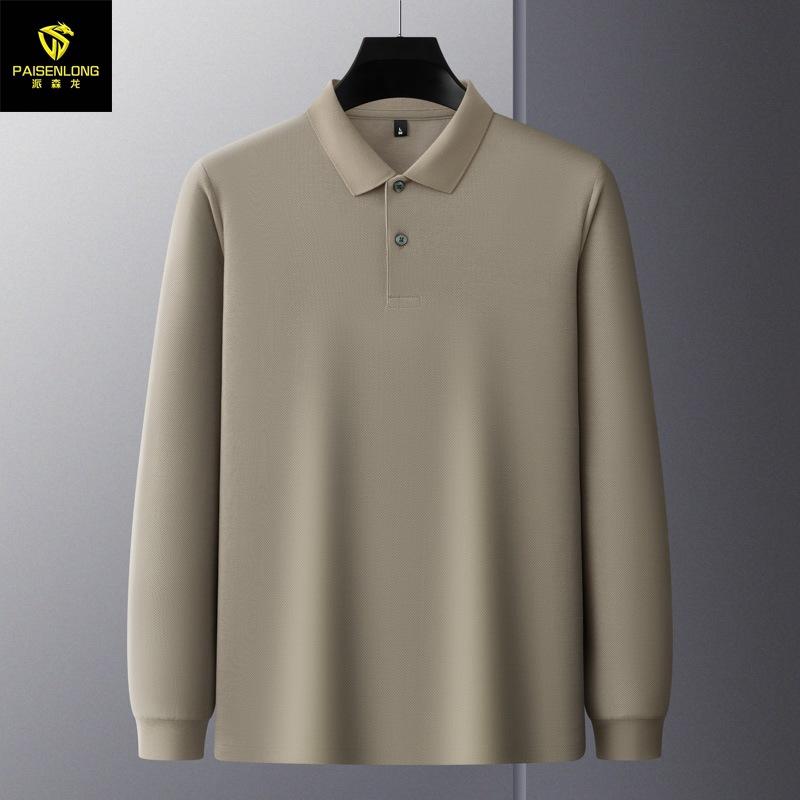 Autumn And Winter Lapel Slit Men'S Long-Sleeved Polo Shirt 100% Long-Staple Cotton Men'S Polo Shirt T-Shirt