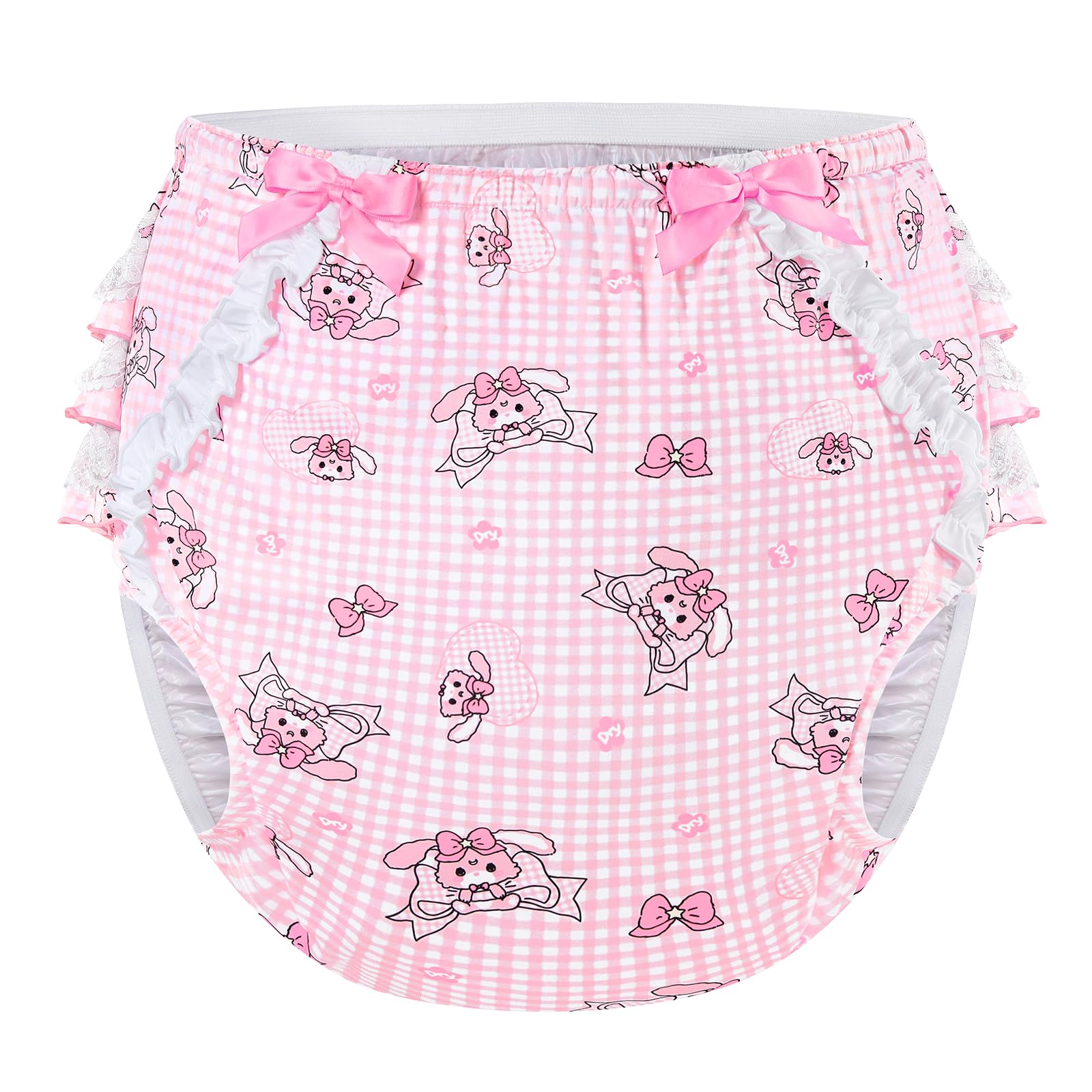 

LittleForBig Adult Silky Diaper Cover and Lace Frill on Large Ribbon Comfortable Stretch Waterproof XL [Rabbit Ribbon] Plaid, 3-Layer Back, розовый