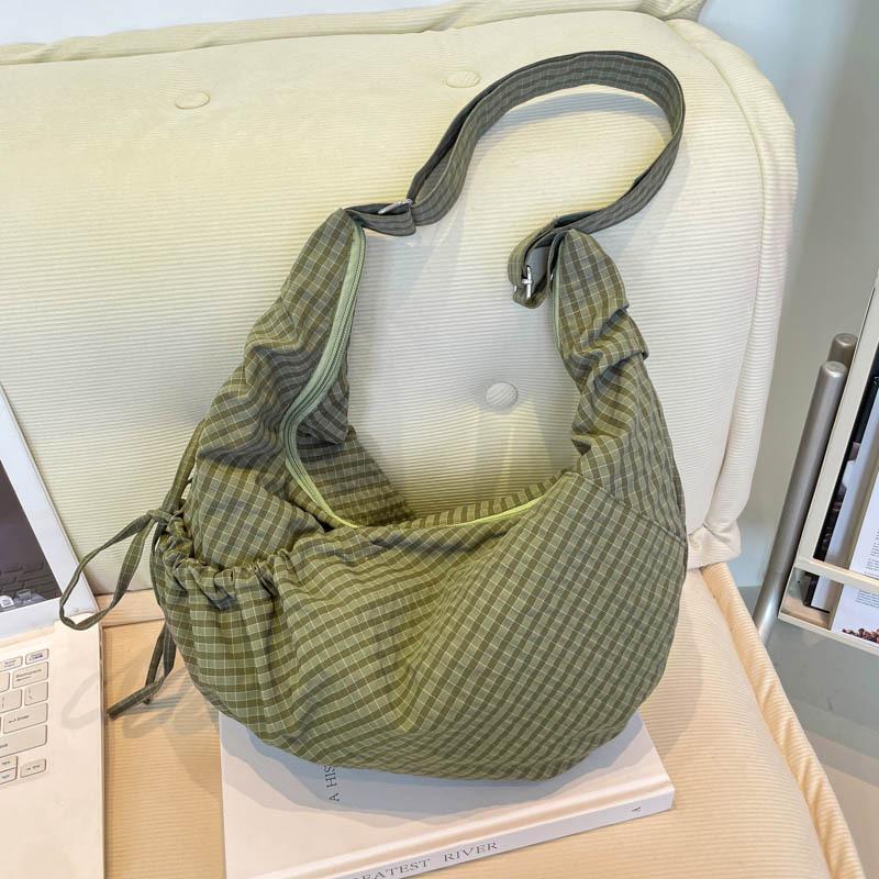 Casual Large-capacity Underarm Bag Women's 2025 New Plaid Canvas Dumpling Bag Fashionable Shoulder Messenger Bag