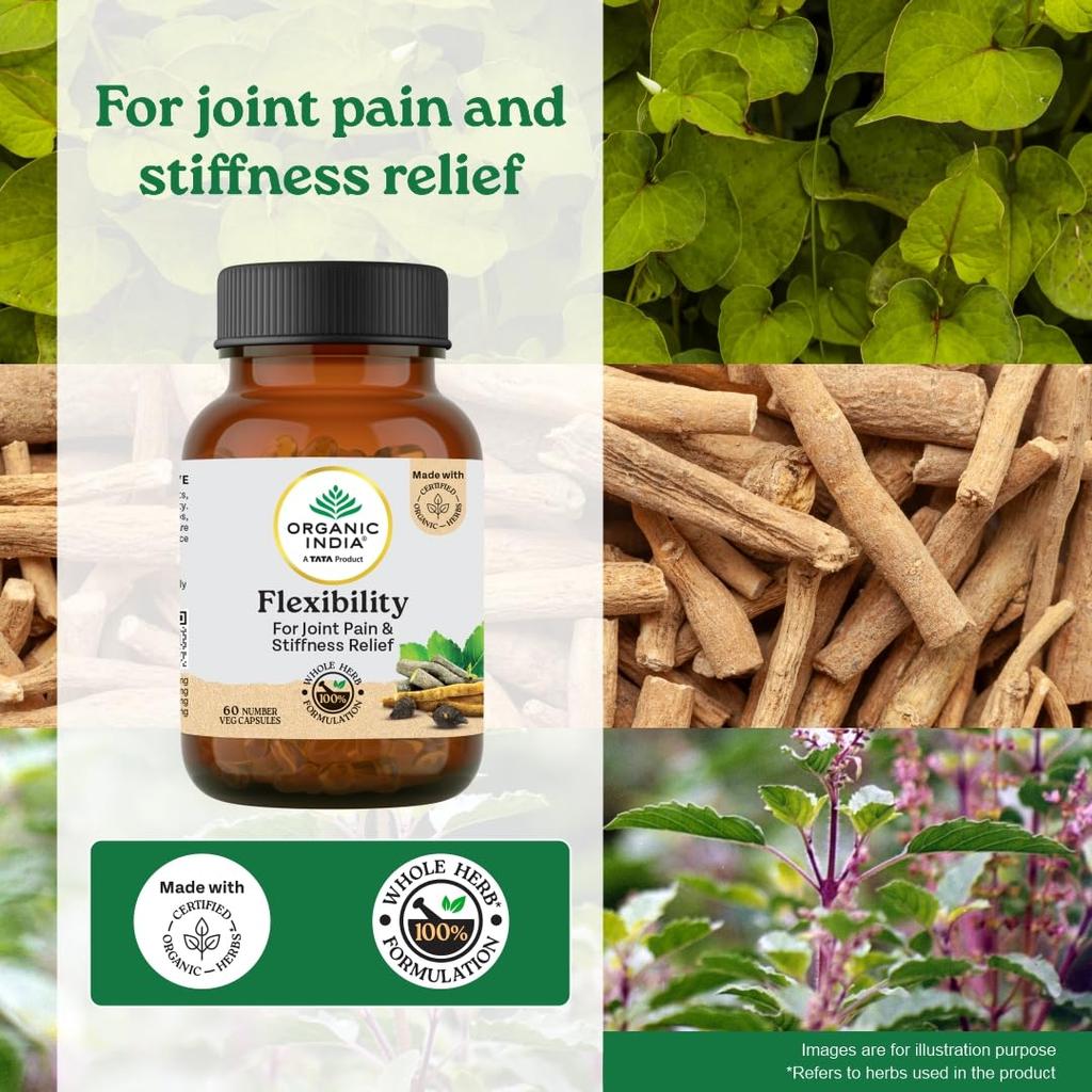 ORGANIC INDIA Flexibility 60 Veg Capsules X Pack of 3 for Joint Mobility Comfort and Muscle Support