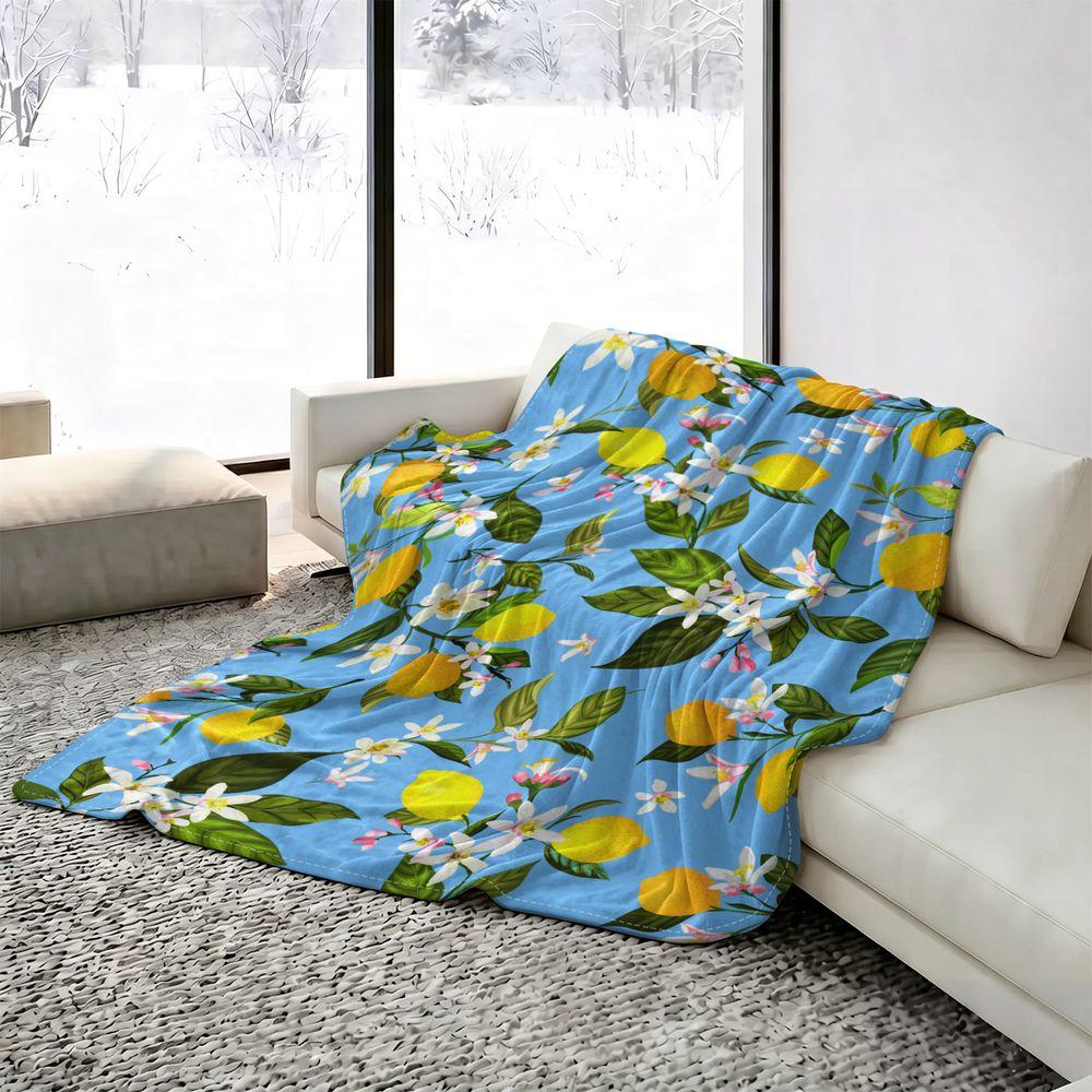 Lemon Print Cooling Blanket for Hot Sleepers Summer Cooling Throw Arc-Chill Cool Fiber Soft Lightweight Bedding for Nap 100cmx150cm