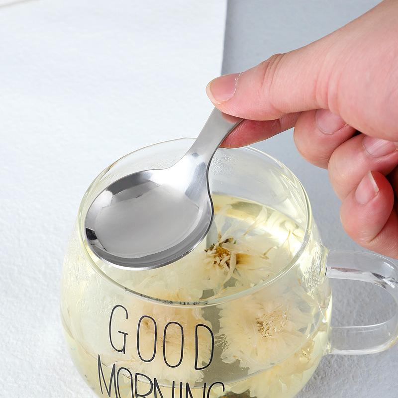 304 Stainless Steel Spoon Creative Short Handle Children's Spoon Cute Dessert Ice Cream Spoon Titanium Plated Tea Round Spoon