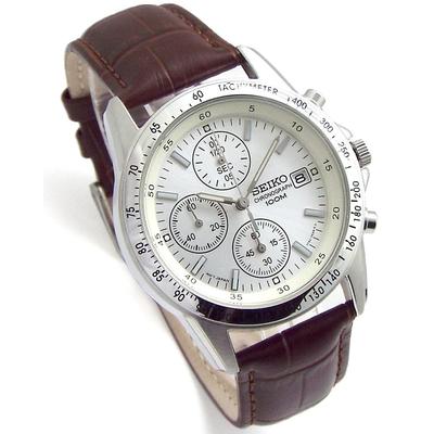Seiko Orologio cronografo con cinturino in vera pelle - Bianco e marrone scuro SND363P1-DB [importazione parallela]