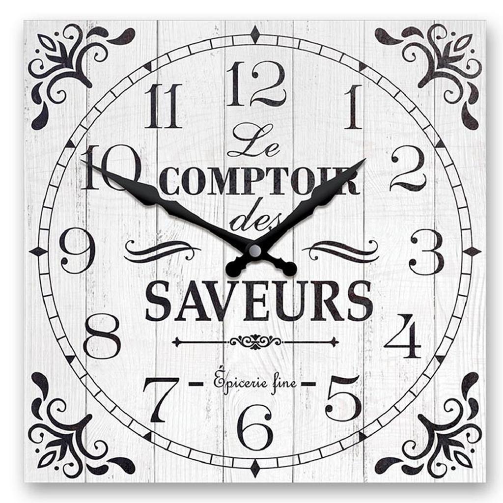 Les Trésors De Lily [A2862] - Wooden Wall Clock 'Le Comptoir Des Saveurs' Gray - 28x28 Cm