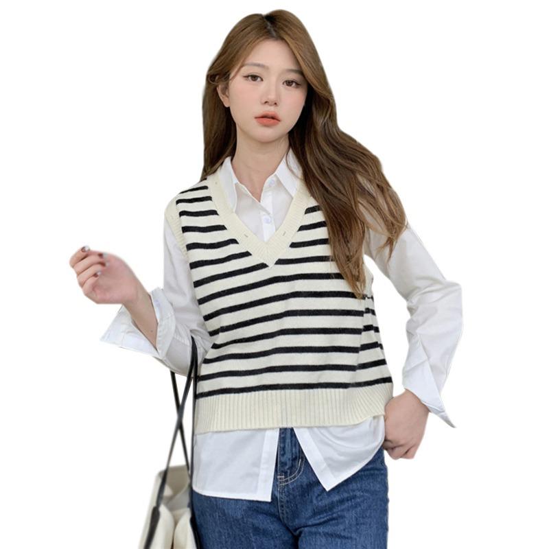 

Женский свитер-жилет в полоску, повседневный, без рукавов, в стиле ретро One Size