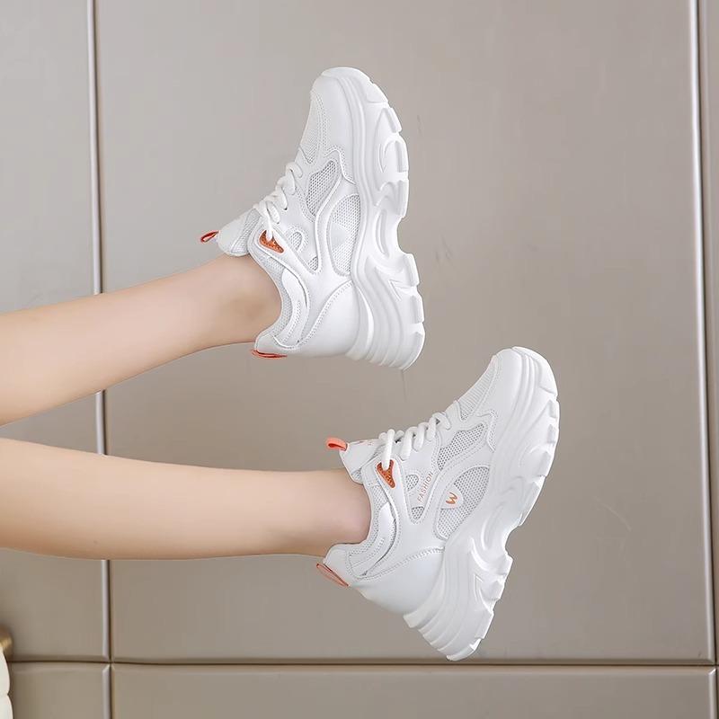 Thick-soled dad shoes girl 2025 new summer breathable mesh white shoes casual sports super hot shoes are not tired