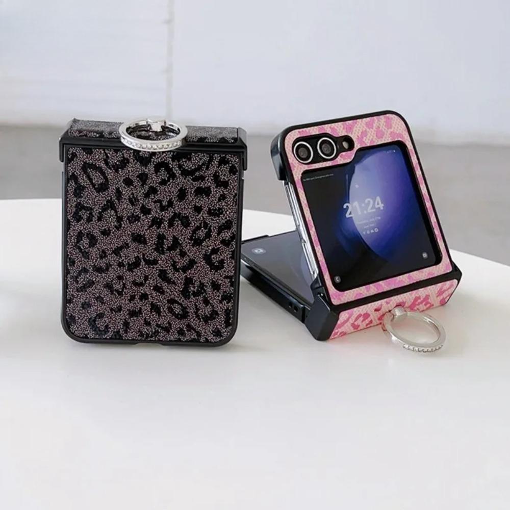 Personalized Sexy Leopard Print Leather Case For Samsung Galaxy Z Flip 7 6 5 4 3 Anti-Drop Ring Holder Bracket Flip Phone Cover