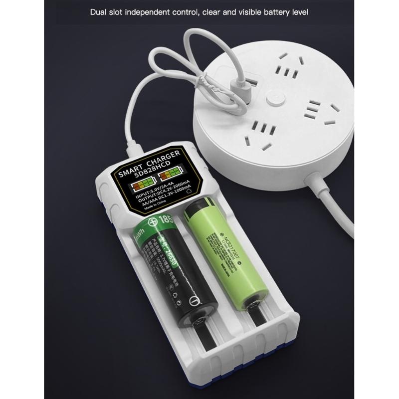 Double Slot USB C Battery Charging Universal For 2A 3A 14500 18650 21700 26650 Batteries With Intelligent Recognition