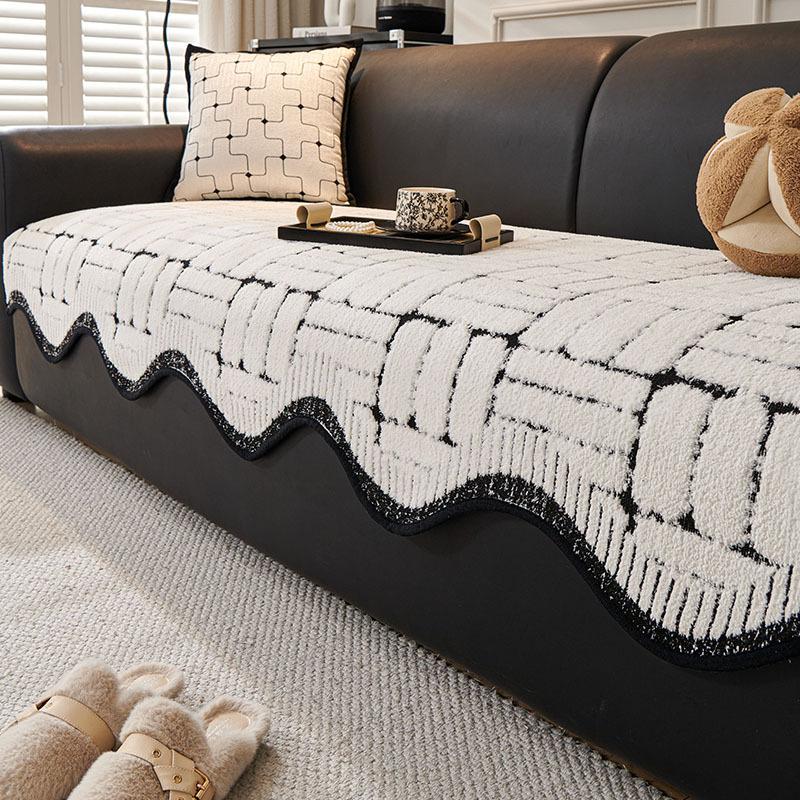 

Премиальная кожаная подушка для дивана особой формы Осень и зима Новая плюшевая прямой ряд Нескользящая подушка для сиденья Чехол-полотенце для дивана 90*70cm