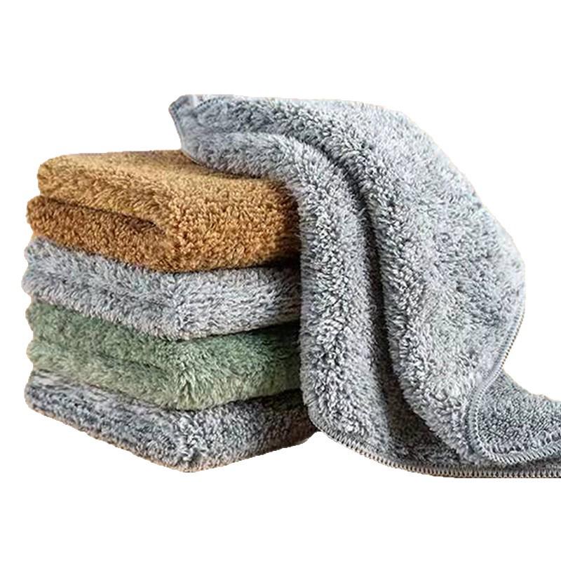 Bamboo Charcoal Fiber Oil-Repellent Dishwashing Cloth and Coral Fleece Scouring Pad