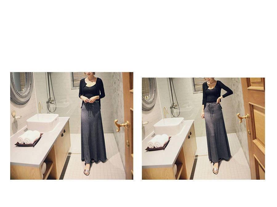 Korean-Style Plus Size Gray Midi Skirt for Women - Summer 2024, Elastic High Waist, Thin Drape A-Line Design with Large Swing.