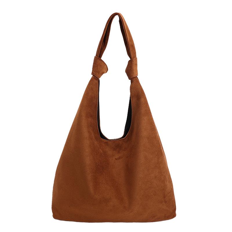 Soft Suede Hobo Bag with Knotted Handle Large Capacity Fashion Shoulder Bag