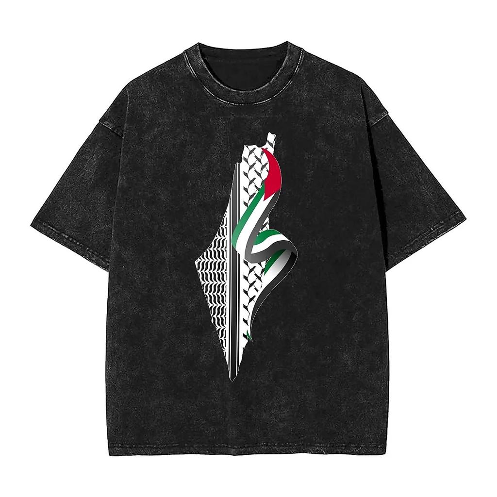 Palestinian Flag T-Shirt Palestine Map Novelty T Shirts Short Sleeve Street Style Tops Summer Cotton Breathable Big Size Clothes