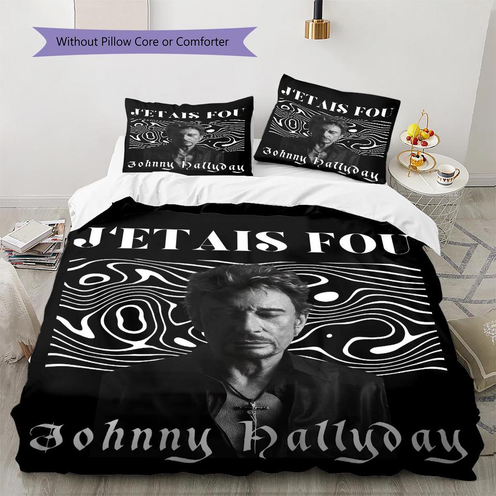 1 Stück Johnny Hallyday Muster Bettwäsche Steppdecke Set Bettbezug Kissenbezug Heimdekoration Geburtstagsgeschenk (1 Bettbezug + 2 Kissenbezüge, ohne Füllung)