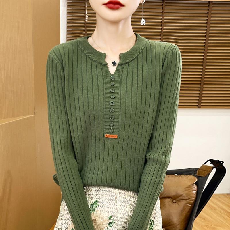 Korean Style V Neck Long Sleeve Pullover Sweater For Women