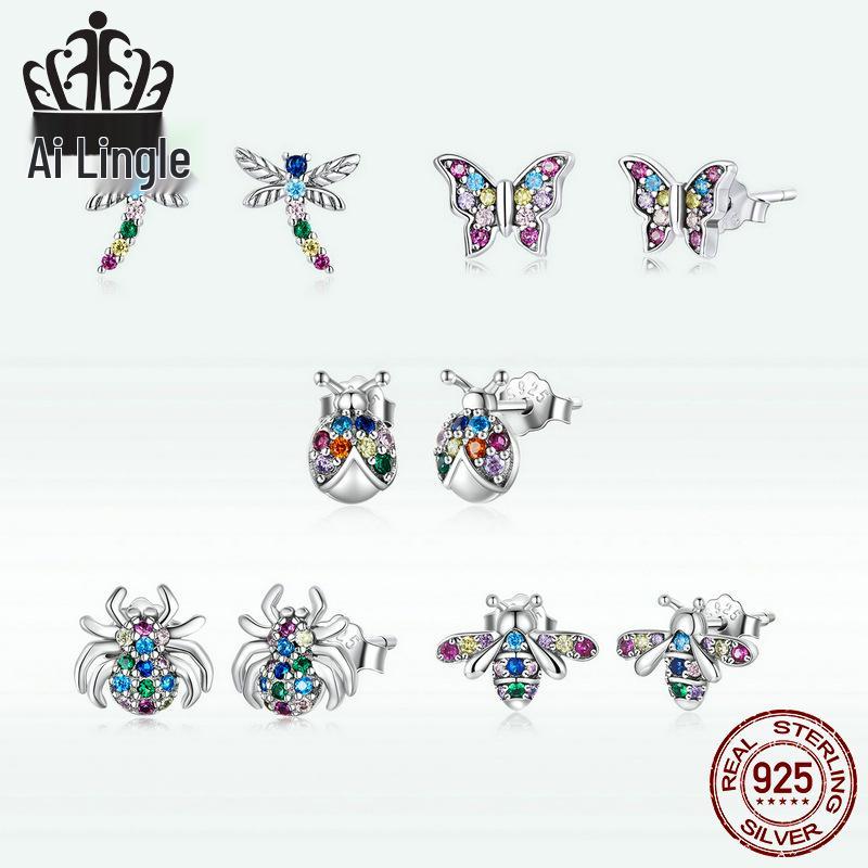 Everlove Dazzling Spider Stud Earrings In Sterling Silver with Colorful Zircon