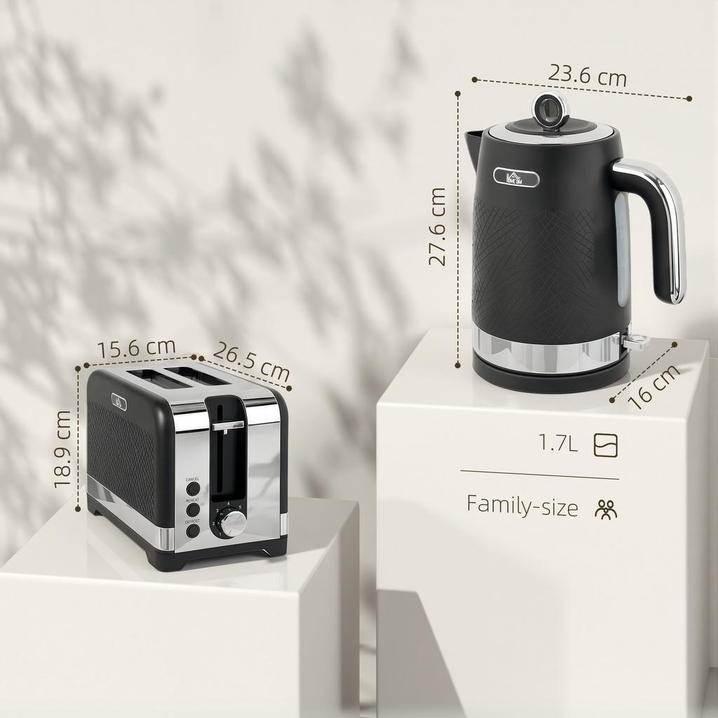 Sleek Textured Kettle and Toaster Set - Black