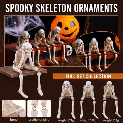 Halloween Resin Figurine -, Hear No, Speak No Skeleton Decoration for Party Home Decor