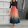 Women's Fashion Casual Belt Round Neck Gradient Splicing Elegant Temperament Three-quarter Sleeve Dress
